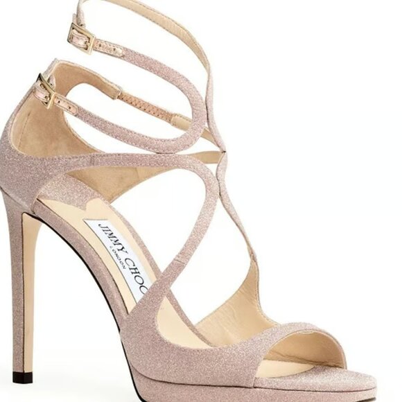 Jimmy Choo Lance 100 ballet pink glitter sandals Size 38.5 - Picture 1 of 10
